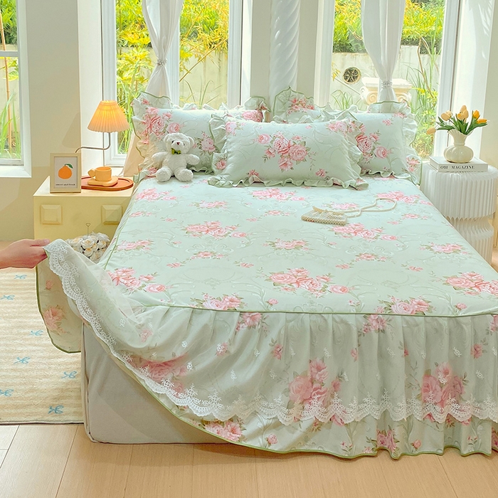 91家纺网 家纺一手货源 找家纺 雨彤家纺 2025新款高克重韩式公主风亲肤斜纹床裙单品床裙床裙单件 莱茵花畔-公主风