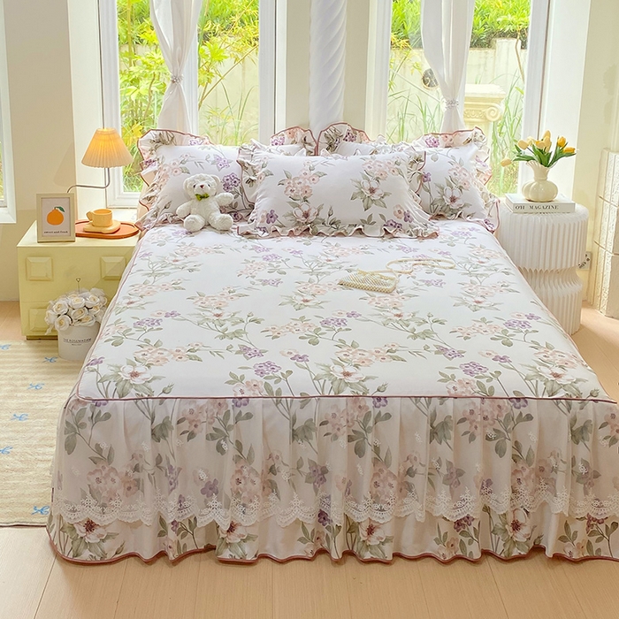 91家纺网 家纺一手货源 找家纺 雨彤家纺 2025新款高克重韩式公主风亲肤斜纹床裙单品床裙床裙单件 望夏花艺-公主风