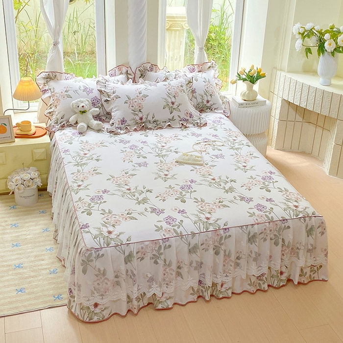 91家纺网 家纺一手货源 找家纺 雨彤家纺 2025新款高克重韩式公主风亲肤斜纹床裙单品床裙床裙单件 望夏花艺-公主风