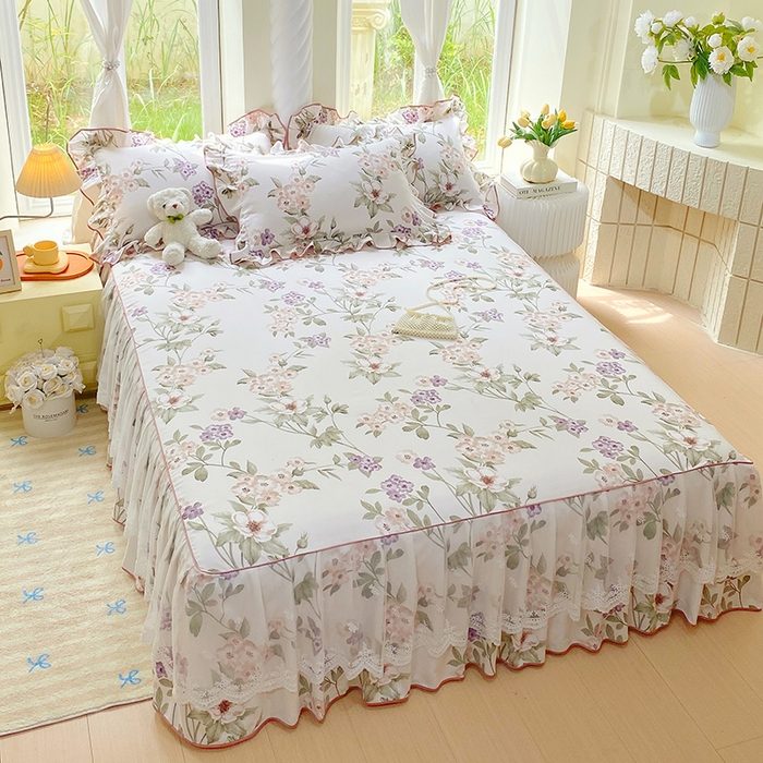 91家纺网 家纺一手货源 找家纺 雨彤家纺 2025新款高克重韩式公主风亲肤斜纹床裙单品床裙床裙单件 望夏花艺-公主风