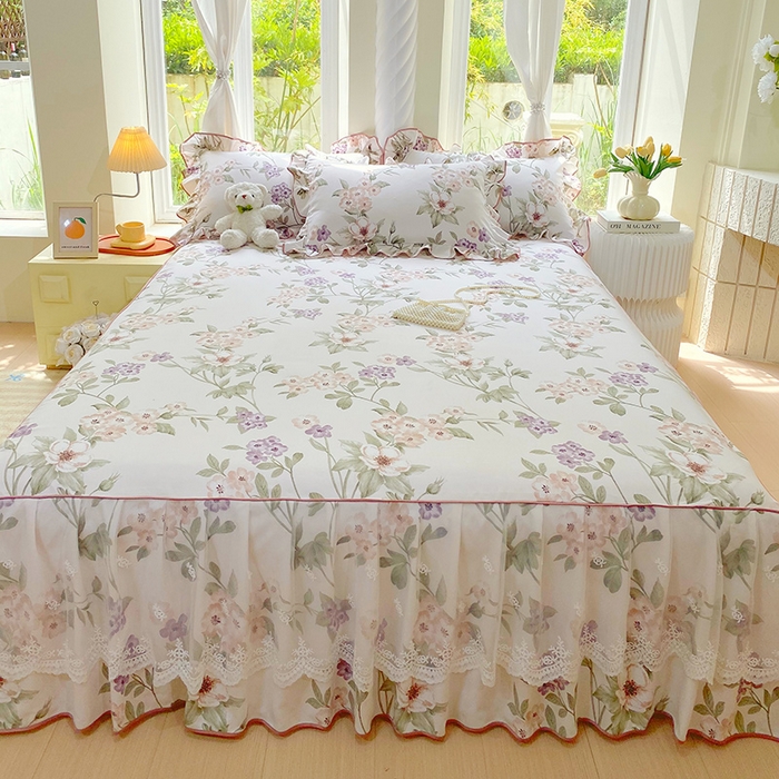 91家纺网 家纺一手货源 找家纺 雨彤家纺 2025新款高克重韩式公主风亲肤斜纹床裙单品床裙床裙单件 望夏花艺-公主风