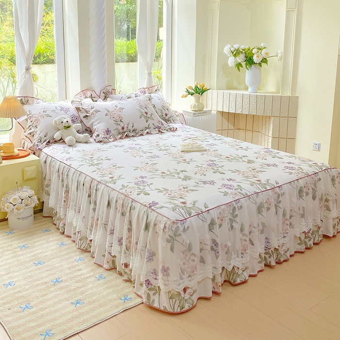 91家纺网 家纺一手货源 找家纺 雨彤家纺 2025新款高克重韩式公主风亲肤斜纹床裙单品床裙床裙单件 望夏花艺-公主风