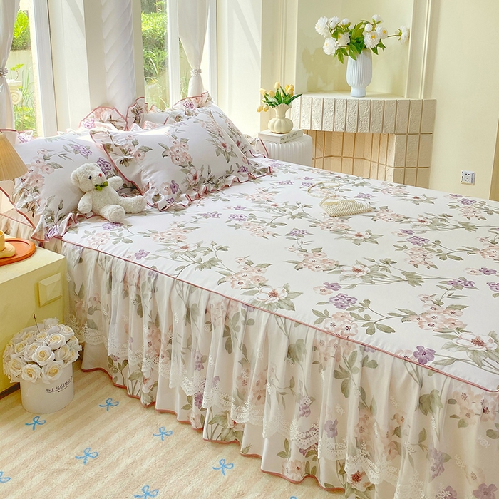 91家纺网 家纺一手货源 找家纺 雨彤家纺 2025新款高克重韩式公主风亲肤斜纹床裙单品床裙床裙单件 望夏花艺-公主风