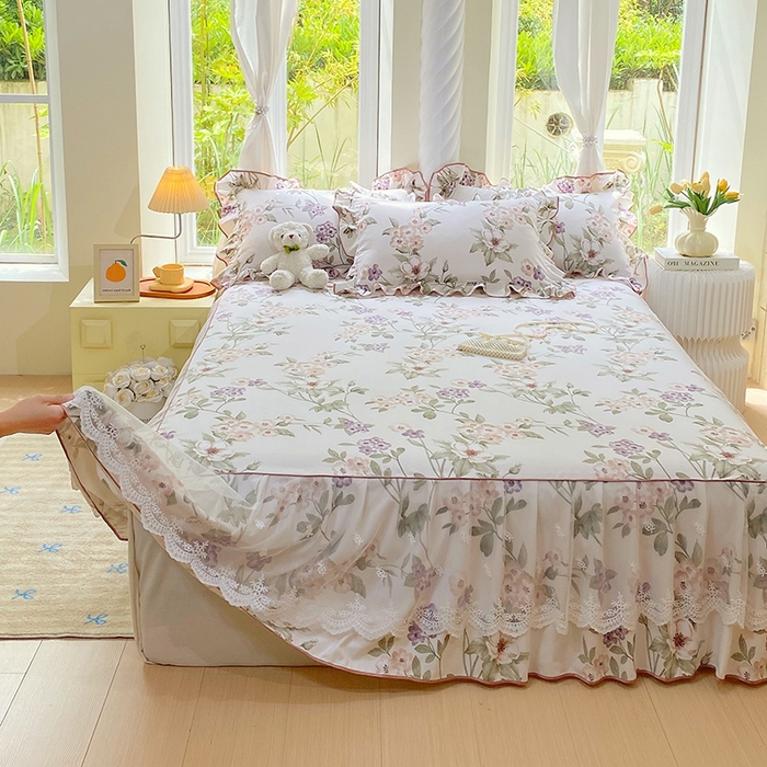 91家纺网 家纺一手货源 找家纺 雨彤家纺 2025新款高克重韩式公主风亲肤斜纹床裙单品床裙床裙单件 望夏花艺-公主风