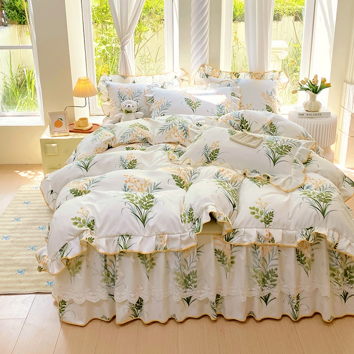 91家纺网 家纺一手货源 找家纺 （总）雨彤家纺 2025新款高克重韩式公主风亲肤斜纹床裙四件套