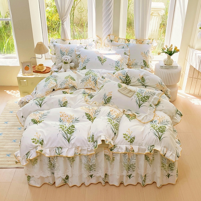 91家纺网 家纺一手货源 找家纺 （总）雨彤家纺 2025新款高克重韩式公主风亲肤斜纹床裙四件套