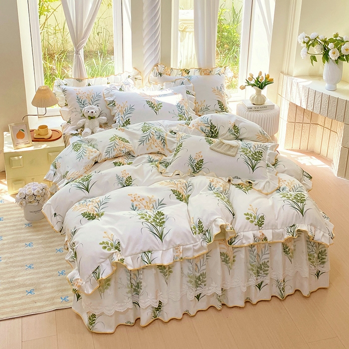 91家纺网 家纺一手货源 找家纺 （总）雨彤家纺 2025新款高克重韩式公主风亲肤斜纹床裙四件套