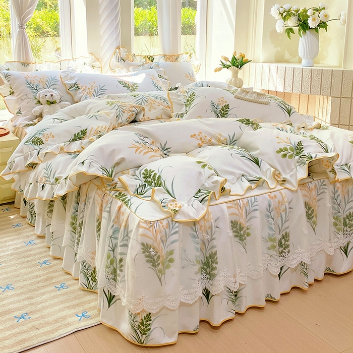 91家纺网 家纺一手货源 找家纺 （总）雨彤家纺 2025新款高克重韩式公主风亲肤斜纹床裙四件套