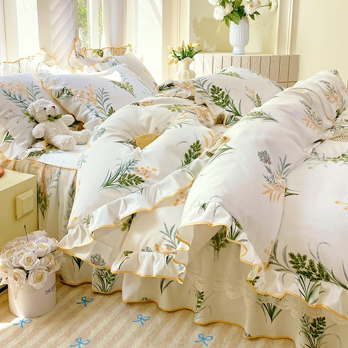 91家纺网 家纺一手货源 找家纺 （总）雨彤家纺 2025新款高克重韩式公主风亲肤斜纹床裙四件套