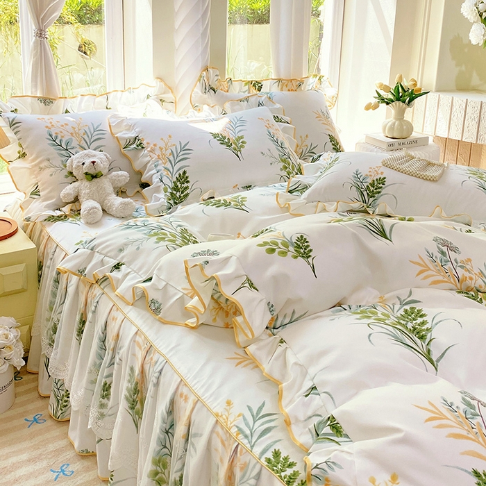 91家纺网 家纺一手货源 找家纺 （总）雨彤家纺 2025新款高克重韩式公主风亲肤斜纹床裙四件套