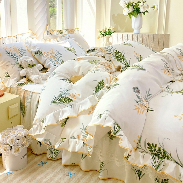 91家纺网 家纺一手货源 找家纺 （总）雨彤家纺 2025新款高克重韩式公主风亲肤斜纹床裙四件套