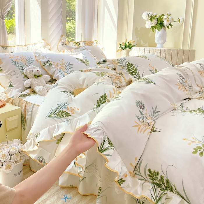 91家纺网 家纺一手货源 找家纺 （总）雨彤家纺 2025新款高克重韩式公主风亲肤斜纹床裙四件套