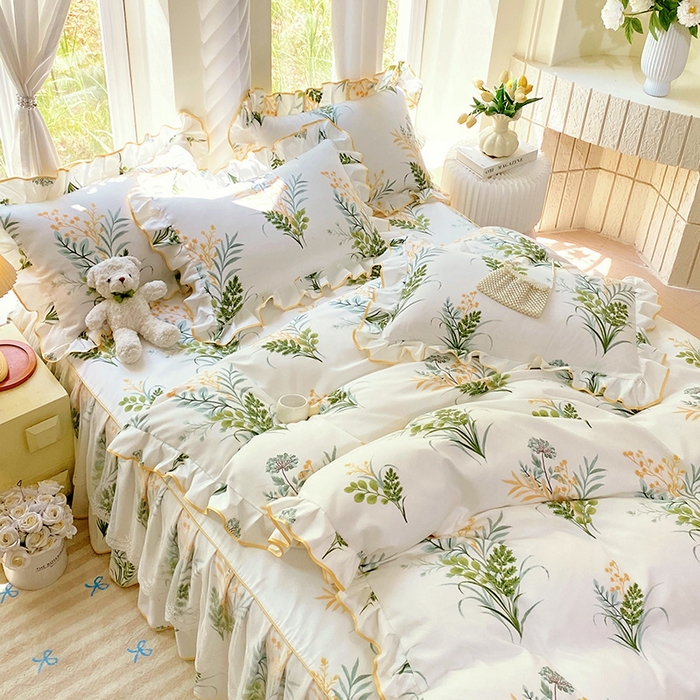 91家纺网 家纺一手货源 找家纺 （总）雨彤家纺 2025新款高克重韩式公主风亲肤斜纹床裙四件套