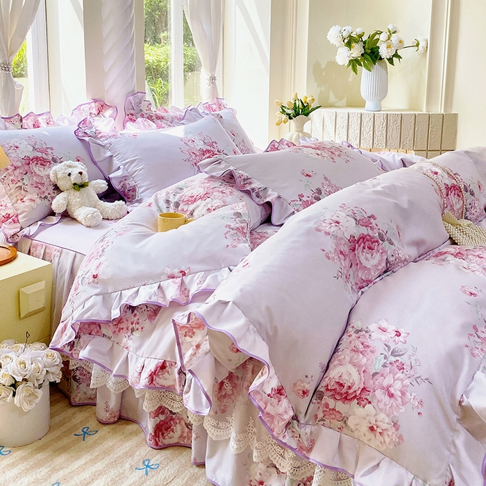 91家纺网 家纺一手货源 找家纺 （总）雨彤家纺 2025新款高克重韩式公主风亲肤斜纹床裙四件套