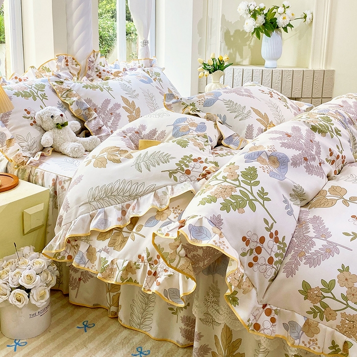 91家纺网 家纺一手货源 找家纺 （总）雨彤家纺 2025新款高克重韩式公主风亲肤斜纹床裙四件套