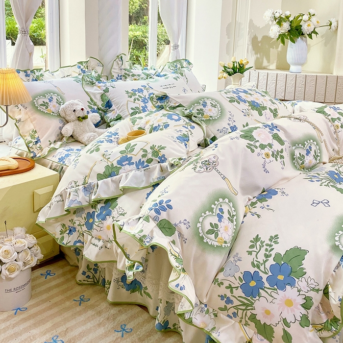 91家纺网 家纺一手货源 找家纺 （总）雨彤家纺 2025新款高克重韩式公主风亲肤斜纹床裙四件套