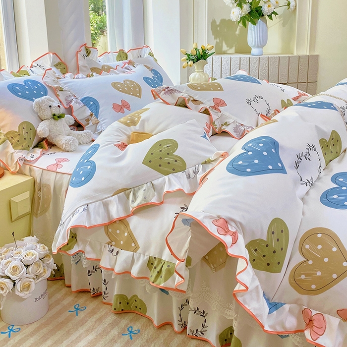 雨彤家纺 2025新款高克重韩式公主风亲肤斜纹床裙四件套 恬心爱恋-公主风