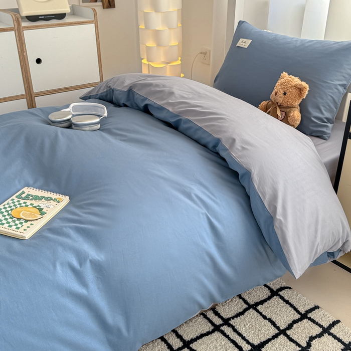 91家纺网 家纺一手货源 找家纺 （总）眠博士 2025新款全棉纯棉40支双拼纯色四件套-学生款