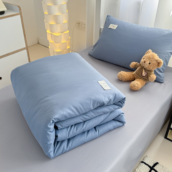 91家纺网 家纺一手货源 找家纺 眠博士 2025新款全棉纯棉40支双拼纯色四件套-学生款 全棉拼色-宝蓝+银灰