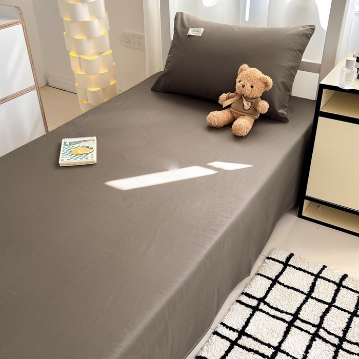 91家纺网 家纺一手货源 找家纺 眠博士 2025新款全棉纯棉40支双拼纯色四件套-学生款 全棉拼色-春泥色