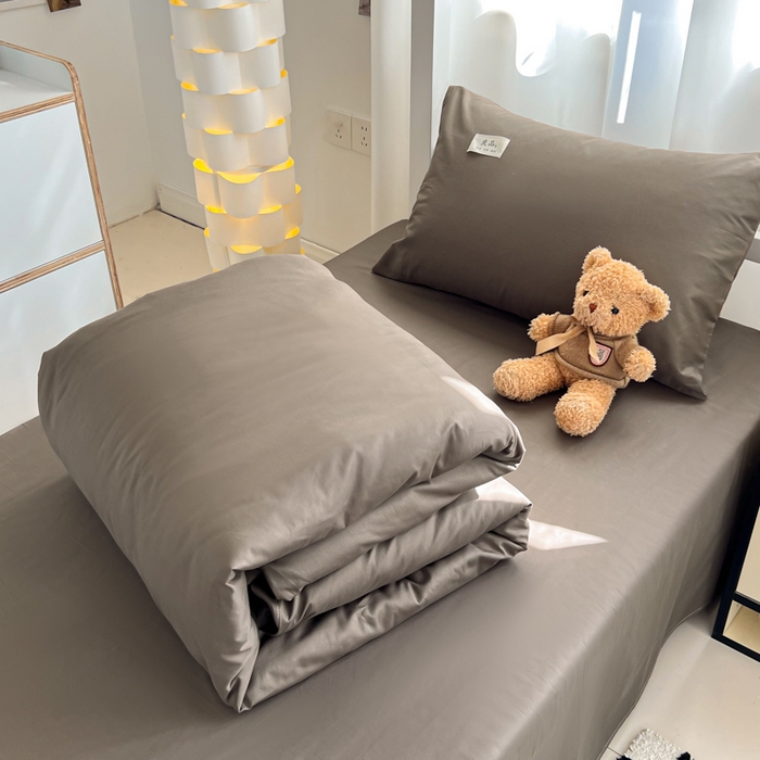 91家纺网 家纺一手货源 找家纺 眠博士 2025新款全棉纯棉40支双拼纯色四件套-学生款 全棉拼色-春泥色