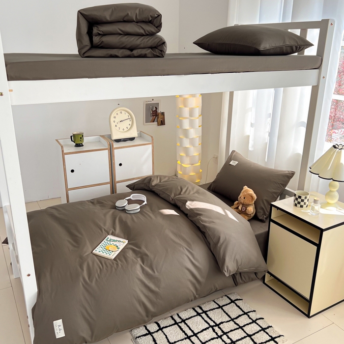 91家纺网 家纺一手货源 找家纺 眠博士 2025新款全棉纯棉40支双拼纯色四件套-学生款 全棉拼色-春泥色