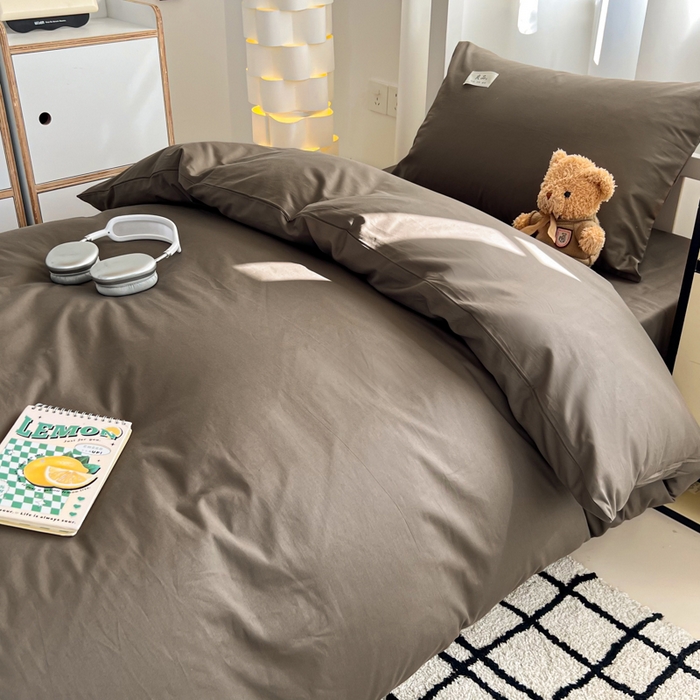 91家纺网 家纺一手货源 找家纺 眠博士 2025新款全棉纯棉40支双拼纯色四件套-学生款 全棉拼色-春泥色