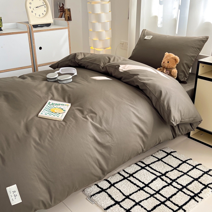 91家纺网 家纺一手货源 找家纺 眠博士 2025新款全棉纯棉40支双拼纯色四件套-学生款 全棉拼色-春泥色