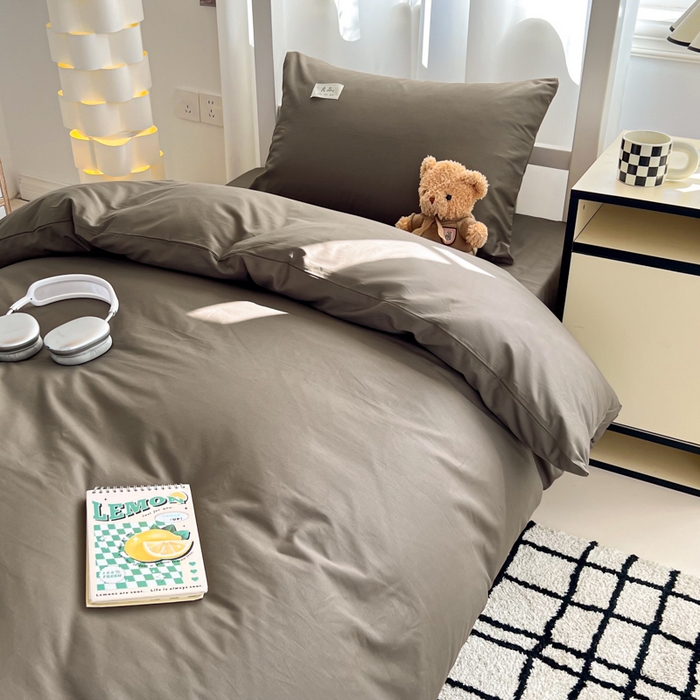 91家纺网 家纺一手货源 找家纺 眠博士 2025新款全棉纯棉40支双拼纯色四件套-学生款 全棉拼色-春泥色