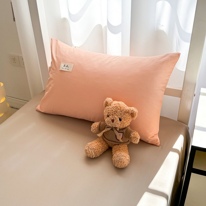 91家纺网 家纺一手货源 找家纺 眠博士 2025新款全棉纯棉40支双拼纯色四件套-学生款 全棉拼色-橘色+杏色