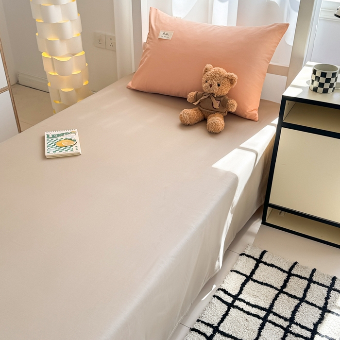 91家纺网 家纺一手货源 找家纺 眠博士 2025新款全棉纯棉40支双拼纯色四件套-学生款 全棉拼色-橘色+杏色