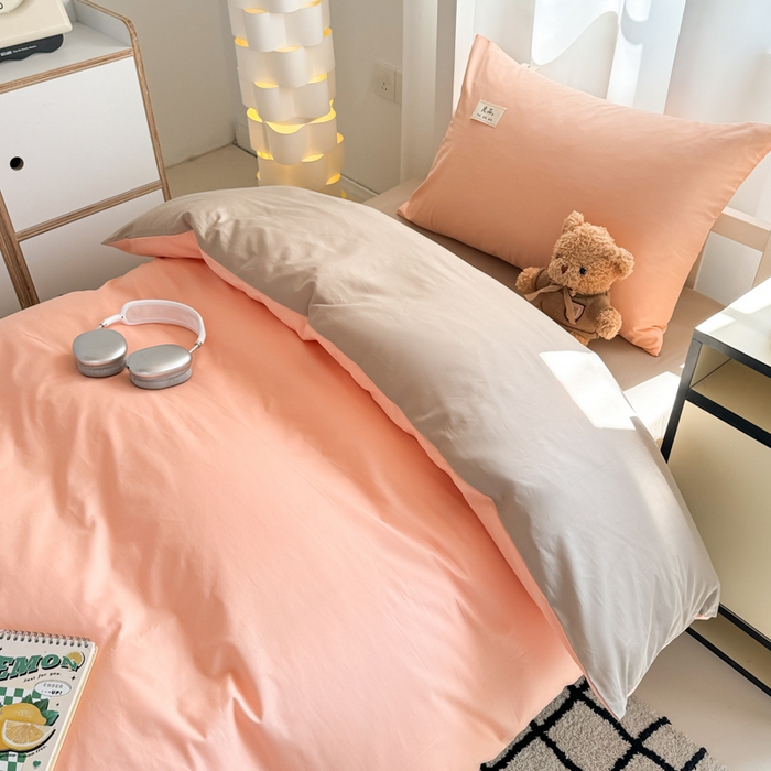 91家纺网 家纺一手货源 找家纺 眠博士 2025新款全棉纯棉40支双拼纯色四件套-学生款 全棉拼色-橘色+杏色