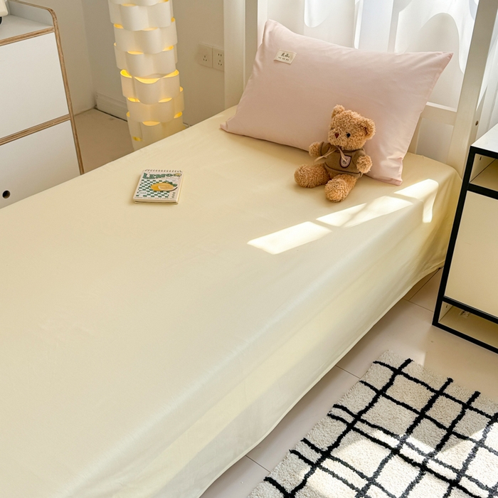 91家纺网 家纺一手货源 找家纺 眠博士 2025新款全棉纯棉40支双拼纯色四件套-学生款 全棉拼色-浅粉+浅黄