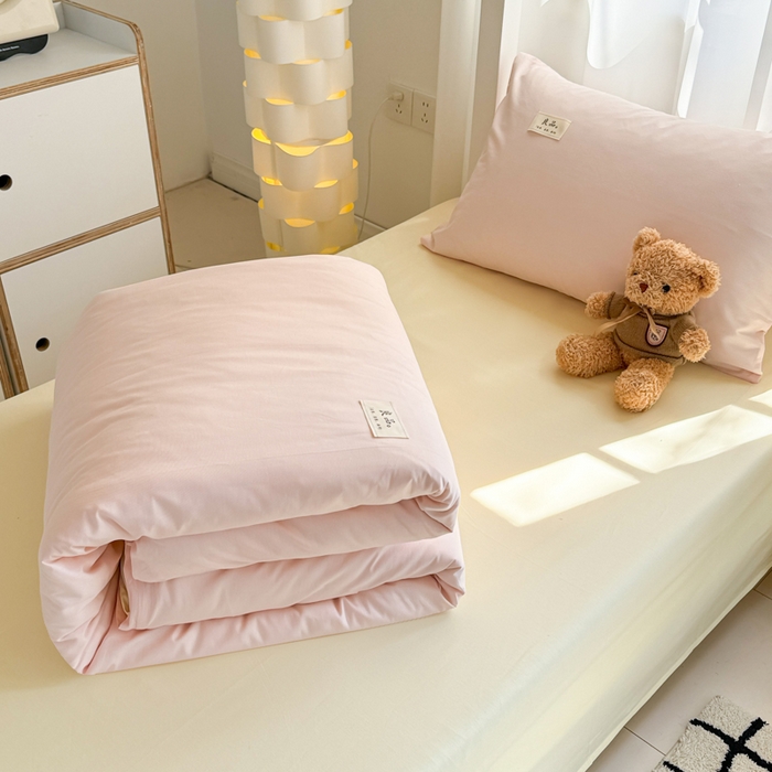 91家纺网 家纺一手货源 找家纺 眠博士 2025新款全棉纯棉40支双拼纯色四件套-学生款 全棉拼色-浅粉+浅黄