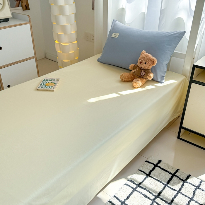 91家纺网 家纺一手货源 找家纺 眠博士 2025新款全棉纯棉40支双拼纯色四件套-学生款 全棉拼色-浅蓝+浅黄