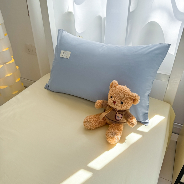 91家纺网 家纺一手货源 找家纺 眠博士 2025新款全棉纯棉40支双拼纯色四件套-学生款 全棉拼色-浅蓝+浅黄