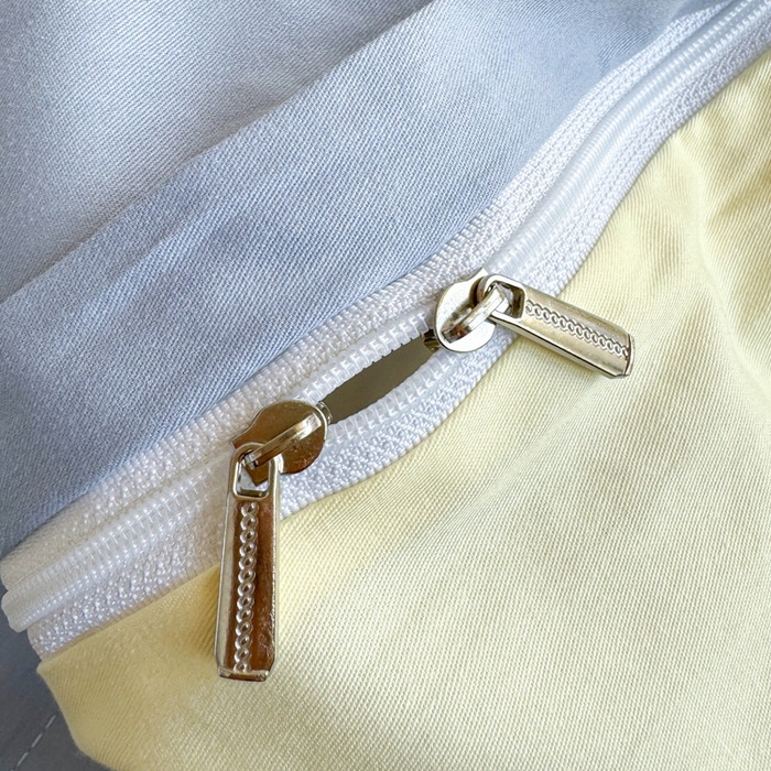 91家纺网 家纺一手货源 找家纺 眠博士 2025新款全棉纯棉40支双拼纯色四件套-学生款 全棉拼色-浅蓝+浅黄