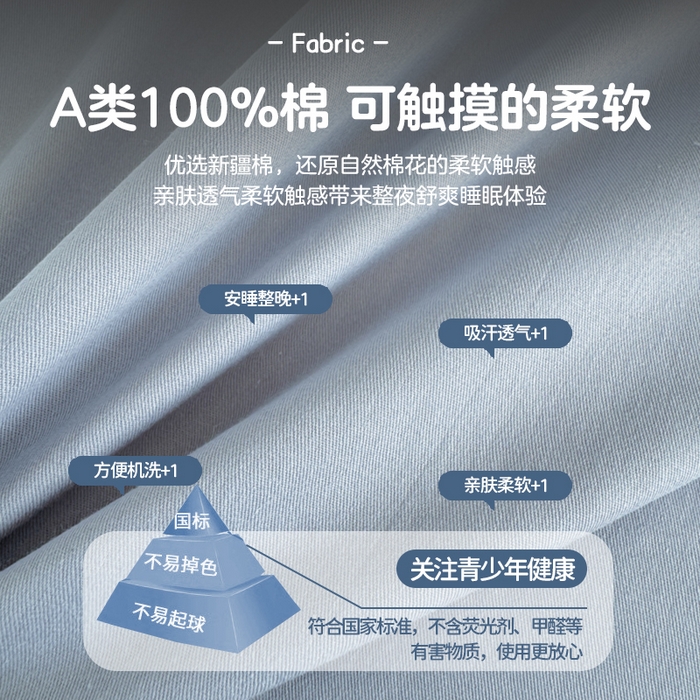 91家纺网 家纺一手货源 找家纺 眠博士 2025新款全棉纯棉40支双拼纯色四件套-学生款 全棉拼色-浅蓝色