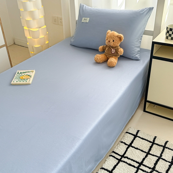 91家纺网 家纺一手货源 找家纺 眠博士 2025新款全棉纯棉40支双拼纯色四件套-学生款 全棉拼色-浅蓝色