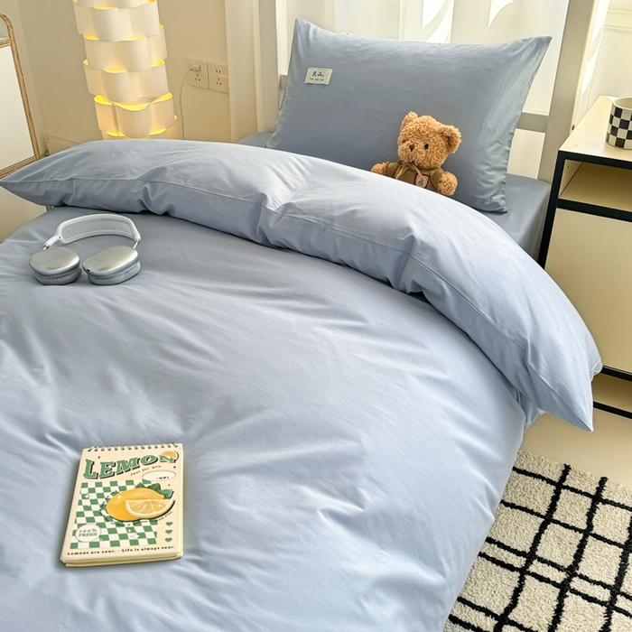 91家纺网 家纺一手货源 找家纺 眠博士 2025新款全棉纯棉40支双拼纯色四件套-学生款 全棉拼色-浅蓝色