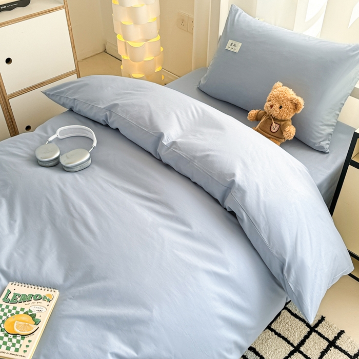 91家纺网 家纺一手货源 找家纺 眠博士 2025新款全棉纯棉40支双拼纯色四件套-学生款 全棉拼色-浅蓝色