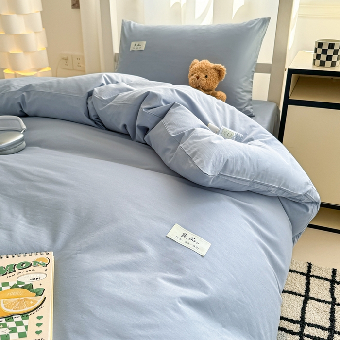 91家纺网 家纺一手货源 找家纺 眠博士 2025新款全棉纯棉40支双拼纯色四件套-学生款 全棉拼色-浅蓝色