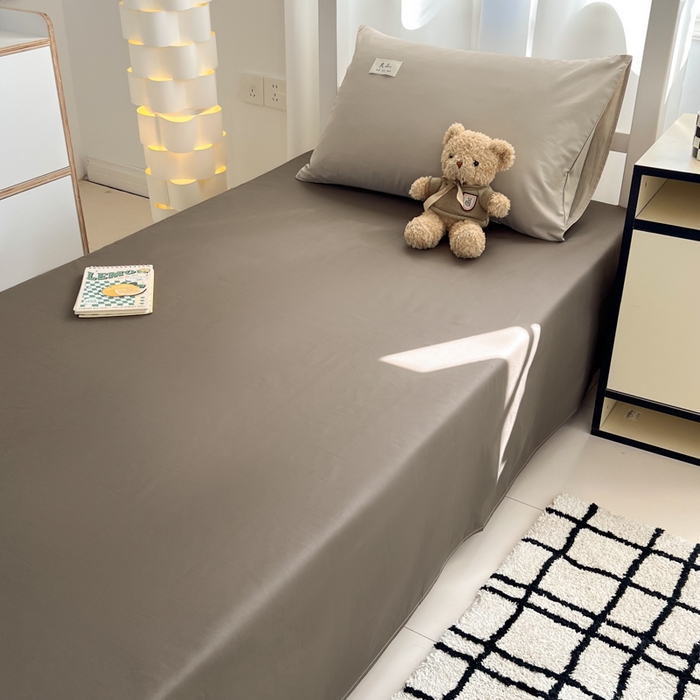 91家纺网 家纺一手货源 找家纺 眠博士 2025新款全棉纯棉40支双拼纯色四件套-学生款 全棉拼色-杏色+春泥