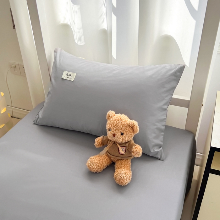 91家纺网 家纺一手货源 找家纺 眠博士 2025新款全棉纯棉40支双拼纯色四件套-学生款 全棉拼色-银灰色