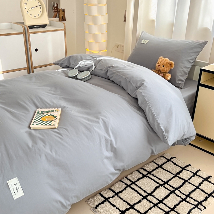 91家纺网 家纺一手货源 找家纺 眠博士 2025新款全棉纯棉40支双拼纯色四件套-学生款 全棉拼色-银灰色
