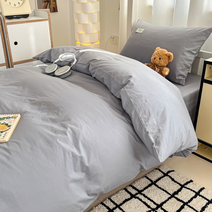 91家纺网 家纺一手货源 找家纺 眠博士 2025新款全棉纯棉40支双拼纯色四件套-学生款 全棉拼色-银灰色