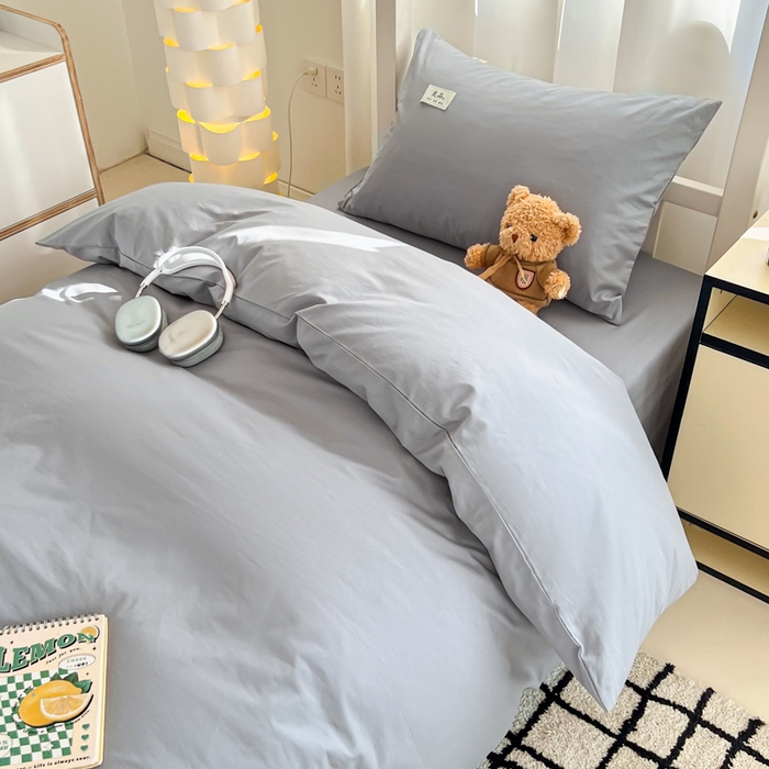 91家纺网 家纺一手货源 找家纺 眠博士 2025新款全棉纯棉40支双拼纯色四件套-学生款 全棉拼色-银灰色