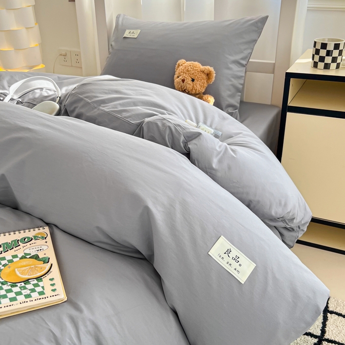 91家纺网 家纺一手货源 找家纺 眠博士 2025新款全棉纯棉40支双拼纯色四件套-学生款 全棉拼色-银灰色