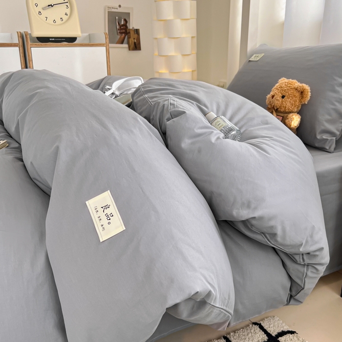 91家纺网 家纺一手货源 找家纺 眠博士 2025新款全棉纯棉40支双拼纯色四件套-学生款 全棉拼色-银灰色