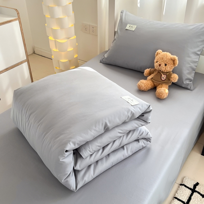 91家纺网 家纺一手货源 找家纺 眠博士 2025新款全棉纯棉40支双拼纯色四件套-学生款 全棉拼色-银灰色